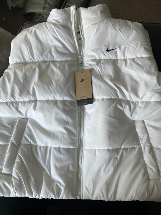 Nike Jackets & Blazers - Nike White Puffer Vest with Black Swoosh Logo